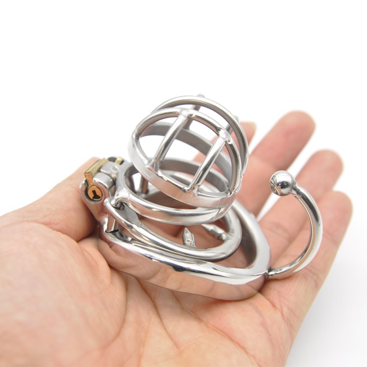 Small Stainless Steel Male Chastity Cage With Base Arc Ring Adult Intimacy Device C273 - 4