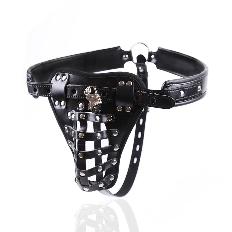 Adjustable Leather Male Chastity Belt With Cock Cage Erotic Mens Sex Toy - 8