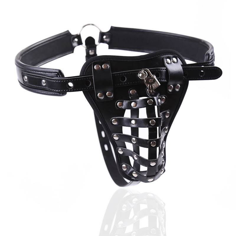 Adjustable Leather Male Chastity Belt With Cock Cage Erotic Mens Sex Toy - 7