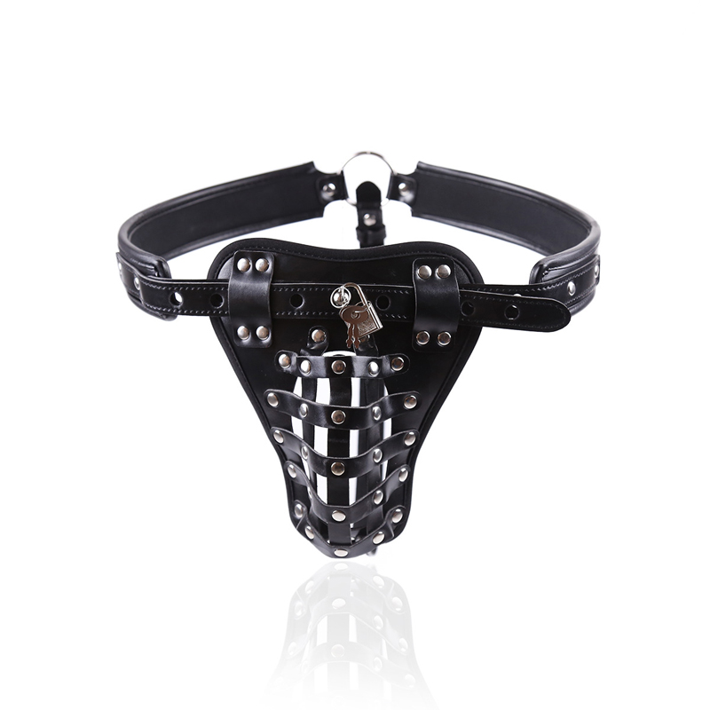 Adjustable Leather Male Chastity Belt With Cock Cage Erotic Mens Sex Toy - 6