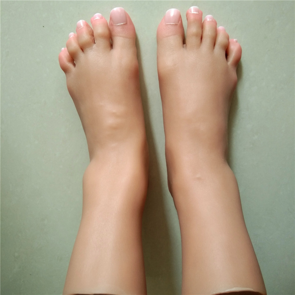 Silicone Female Feet Model Tan Skin Tone Realistic Texture Adult Pleasure Toy Pair With Deep Soles - 9