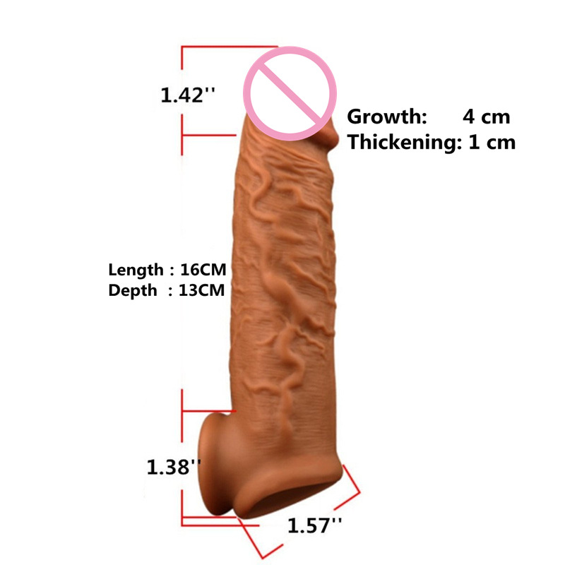 Reusable Silicone Penis Enlarger Sleeve Realistic Dildo Extension Mens Sexual Performance Enhancer Couples Intimate Pleasure Toy - 8