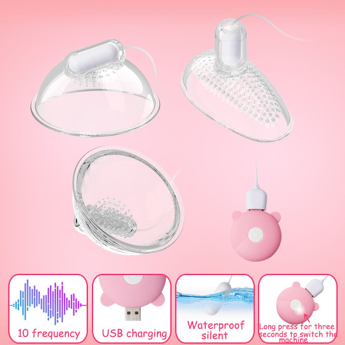 10speed Nipple And Clitoris Vibrator With Vaginal Suction Pump Breast Enlargement Stimulator For Women - 4