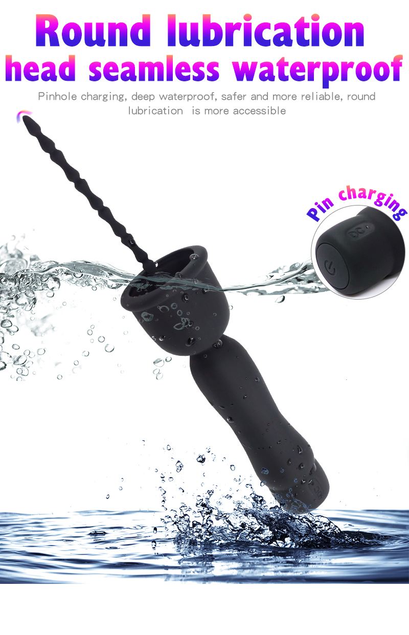 Silicone Male Masturbator Long Beaded Urethral Vibrator Powerful Penis Plug Sound Catheter - 8