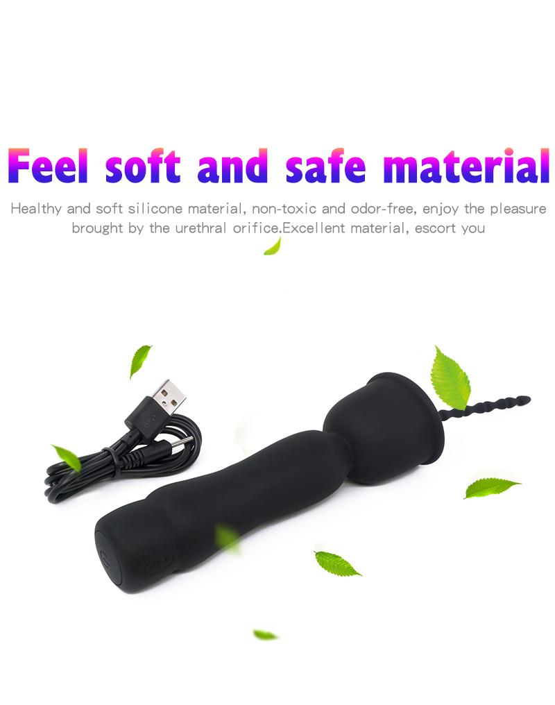 Silicone Male Masturbator Long Beaded Urethral Vibrator Powerful Penis Plug Sound Catheter - 11