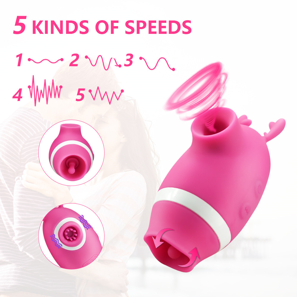 3in1 Womens Pleasure Toy With Suction Oral Licking Tongue Gspot Clitoral Nipple Stimulation - 1