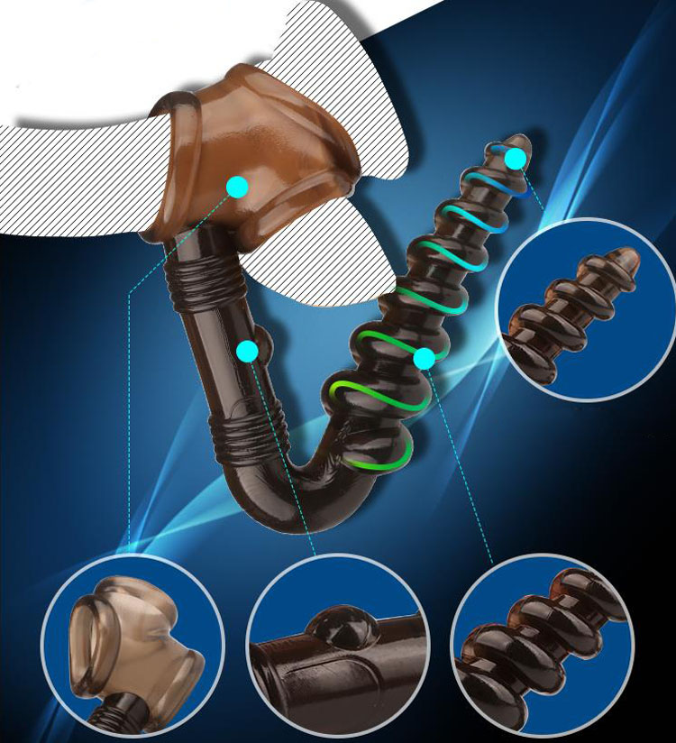 Silicone Mens Pleasure Toy Cock Ring Anal Hook Spiral Beads Butt Plug Ejaculation Delay - 2