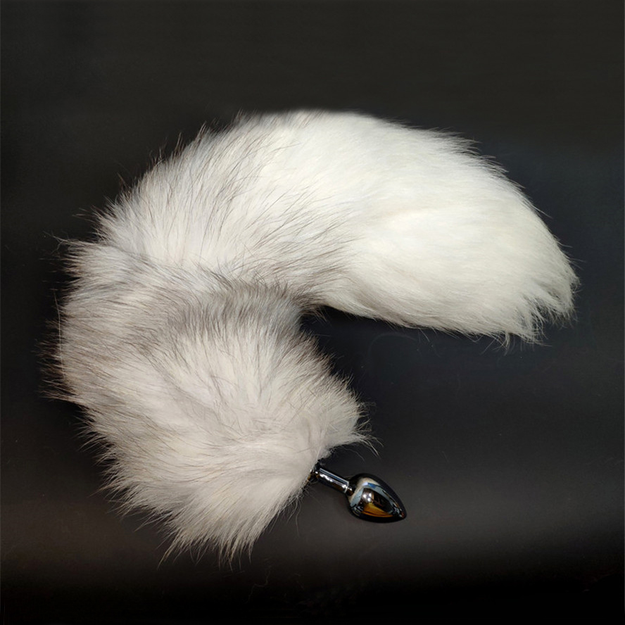 Quality Cross Fox Tail Metal Anal Plug Erotic Cosplay Sex Toy Available In 3 Sizes Gray And White - 1