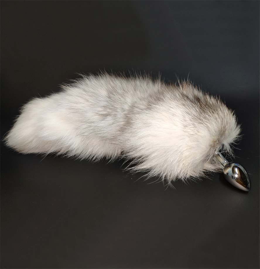 Quality Cross Fox Tail Metal Anal Plug Erotic Cosplay Sex Toy Available In 3 Sizes Gray And White - 3