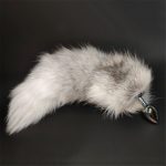 Anal Plug With Real Cross Fox Tails Metal Butt Couple Sex Toys Erotic Cosplay Gray White Tail 3 Size For Choice