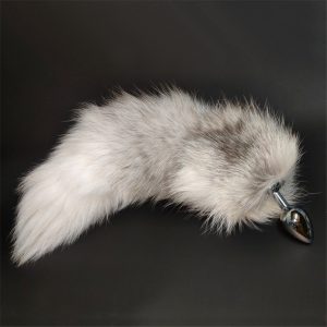 Anal Plug With Real Cross Fox Tails Metal Butt Couple Sex Toys Erotic Cosplay Gray White Tail 3 Size For Choice