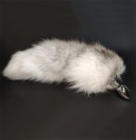 Anal Plug With Real Cross Fox Tails Metal Butt Couple Sex Toys Erotic Cosplay Gray White Tail 3 Size For Choice - 2
