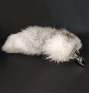 Anal Plug With Real Cross Fox Tails Metal Butt Couple Sex Toys Erotic Cosplay Gray White Tail 3 Size For Choice - 2
