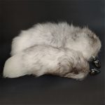 Anal Plug With Real Cross Fox Tails Metal Butt Couple Sex Toys Erotic Cosplay Gray White Tail 3 Size For Choice - 4