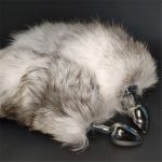 Anal Plug With Real Cross Fox Tails Metal Butt Couple Sex Toys Erotic Cosplay Gray White Tail 3 Size For Choice - 6