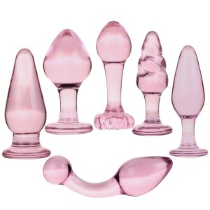 Pink Crystal Buttplug Set Anal Glass Dildo Plug Dilatador Beads Balls Prostata Massage Sex Toys For Women Men
