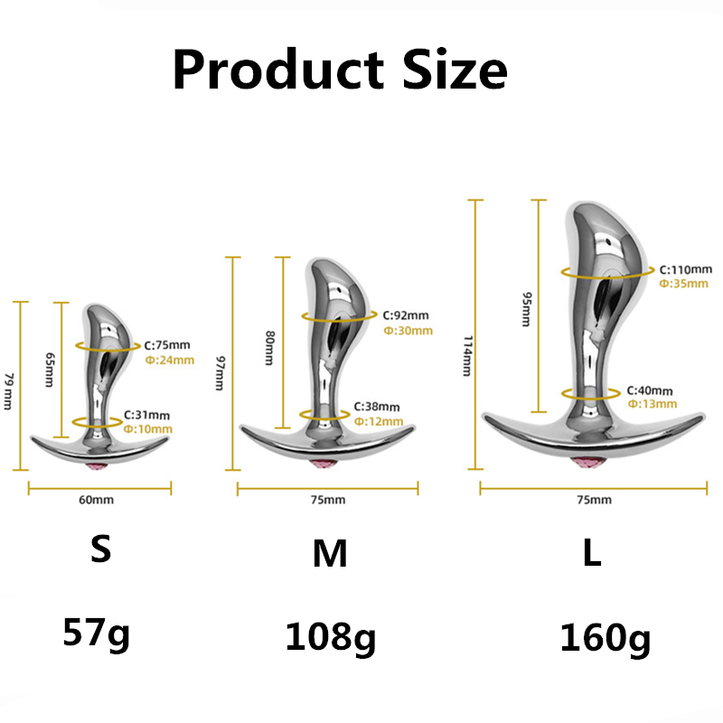 3pc Set Crystal Jewelry Metal Anal Plug Boat Anchor Design Adult Gspot Prostate Massager Erotic Pleasure Toys - 2