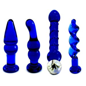 4pcs Set Blue Glass Buttplug Anal Toy Beads Sexo Dilatador 4 Different Stimulation Sensations Plug Adult Sex