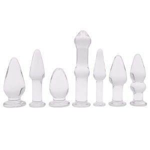 7pcs Set Crystal Glass Smooth Anal Plug G Spot Stimulation Massager Couples Can Strap On Buttplug Sex Tool For