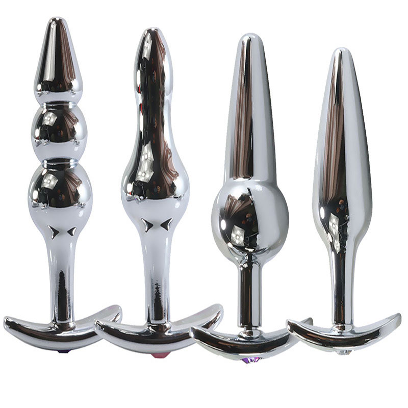 Anal Plug Set Metal Dildo Double Bead Prostate Massager Unisex Erotic Toy Large Bullet Masturbator Artificial Penis Wand - 1