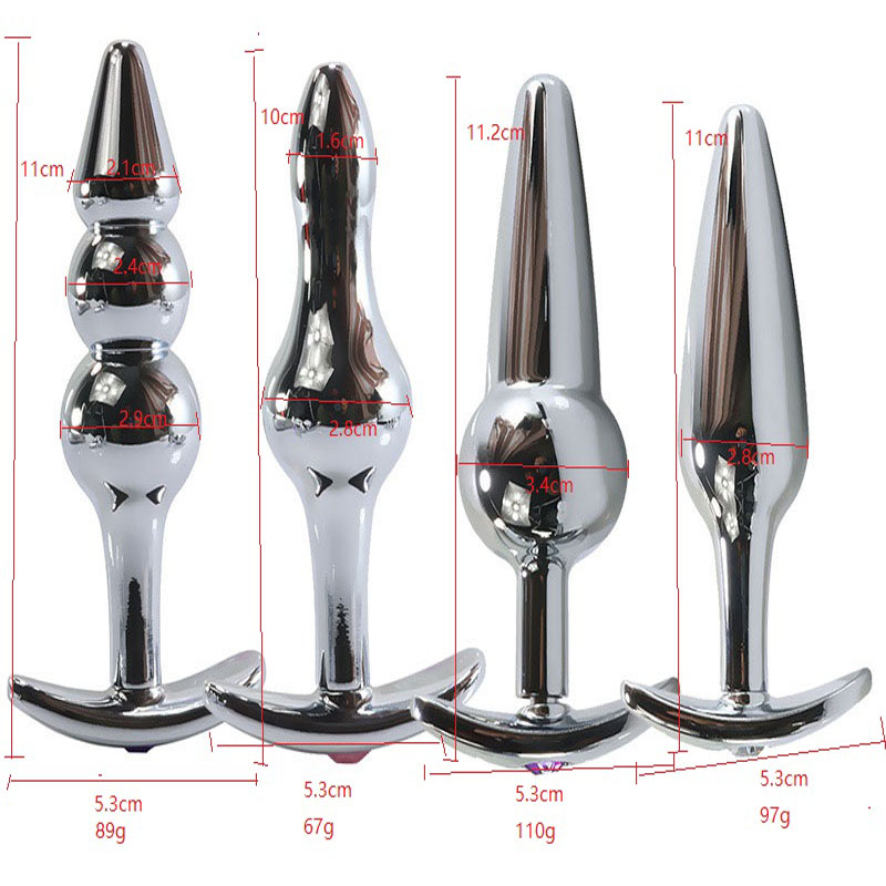 Anal Plug Set Metal Dildo Double Bead Prostate Massager Unisex Erotic Toy Large Bullet Masturbator Artificial Penis Wand - 9