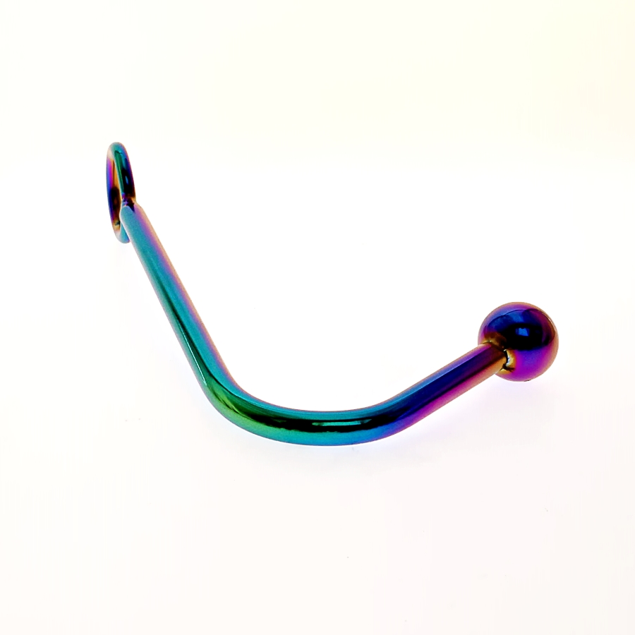 Rainbow Stainless Steel Anal Hook Plug With Cock Ring Prostate Massager Beaded Design Anus Stimulation Toy - 1