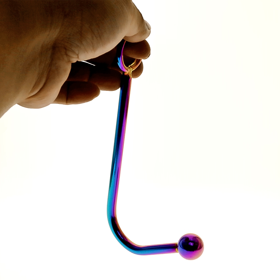 Rainbow Stainless Steel Anal Hook Plug With Cock Ring Prostate Massager Beaded Design Anus Stimulation Toy - 2
