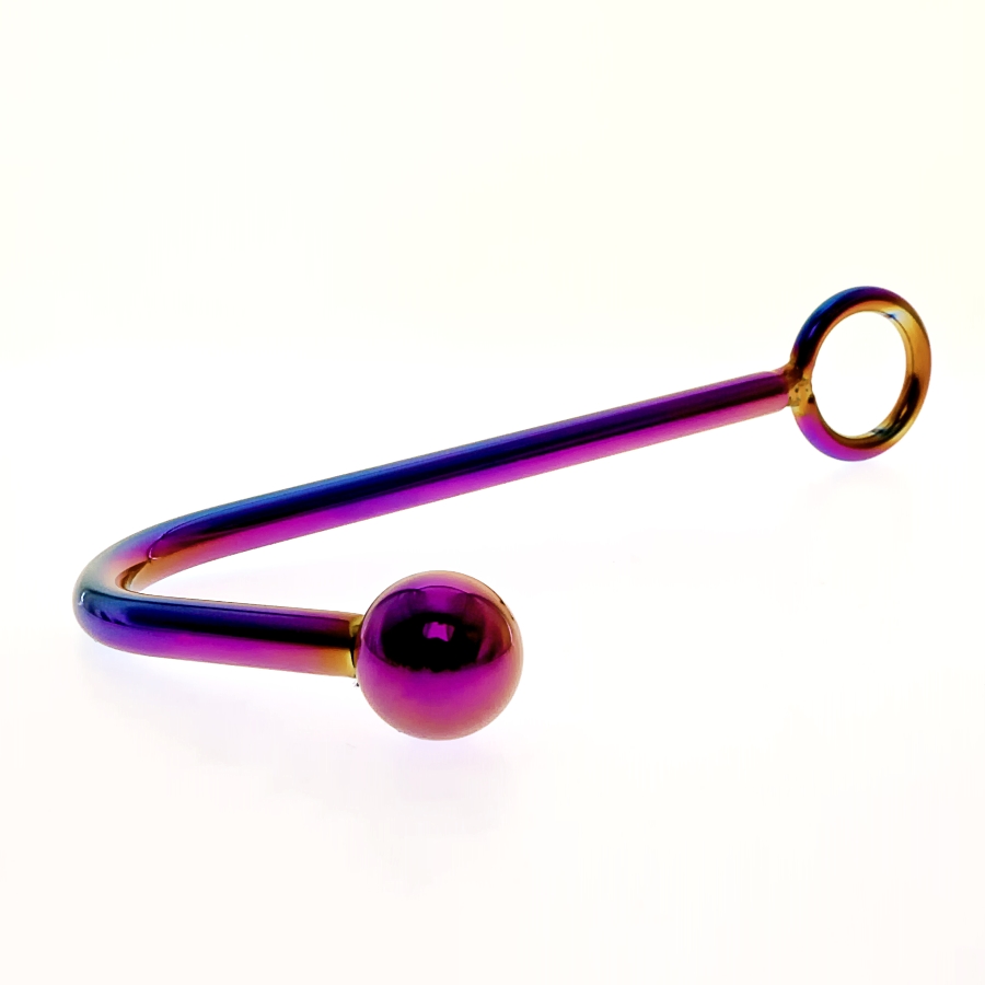 Rainbow Stainless Steel Anal Hook Plug With Cock Ring Prostate Massager Beaded Design Anus Stimulation Toy - 3