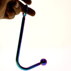 Rainbow Steel Anal Hook Plug With Cock Ring Beads Hole Butt Anus Fart Putty Slave Prostate Massager - 2