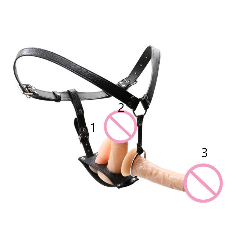 Black Pu Lesbian Bondage Pants With Removable Dildo Strapon Harness Belt Womens Chastity Belt Sex Toy C3264 - 1