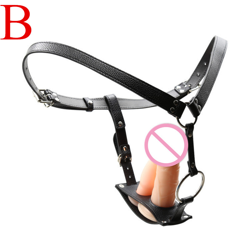 Black Pu Lesbian Bondage Pants With Removable Dildo Strapon Harness Belt Womens Chastity Belt Sex Toy C3264 - 3