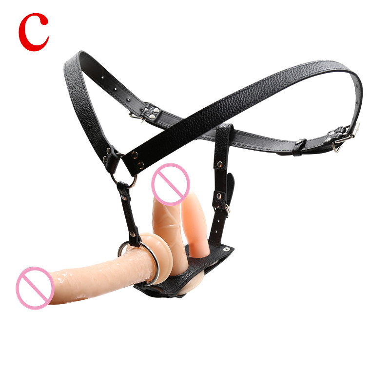Black Pu Lesbian Bondage Pants With Removable Dildo Strapon Harness Belt Womens Chastity Belt Sex Toy C3264 - 4