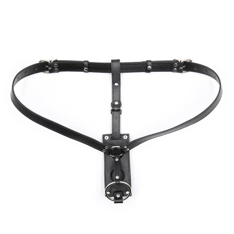 Black Pu Lesbian Bondage Pants With Removable Dildo Strapon Harness Belt Womens Chastity Belt Sex Toy C3264 - 7