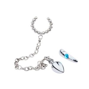 Stainless Steel Set Anal Plug With Cock Ring Metal Chain Big Butt Stimulator Sex Toys For Men Women - 2