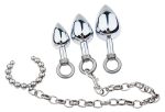 Stainless Steel Set Anal Plug With Cock Ring Metal Chain Big Butt Stimulator Sex Toys For Men Women - 3
