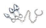 Stainless Steel Set Anal Plug With Cock Ring Metal Chain Big Butt Stimulator Sex Toys For Men Women - 4