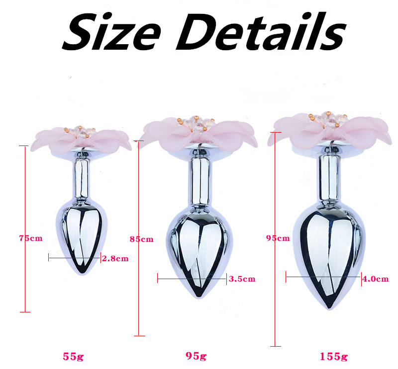 Stainless Steel Anal Plug With Crystal Jewel Flower Design Smooth Training Toy For Men Women In Sml Sizes - 1