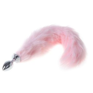 35cm Adult Love Product Pink Fox Tail Butt Metal Plug Anal Sex Toy