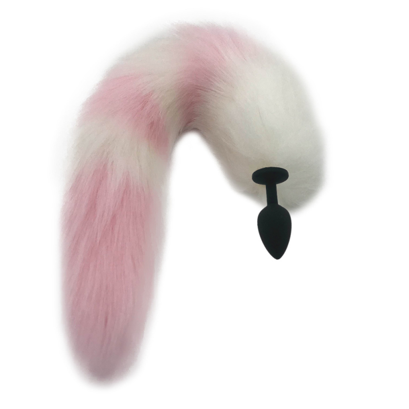 Silicone Fox Tail Anal Plug White And Pink Couples Cosplay Adult Play H8214a - 4