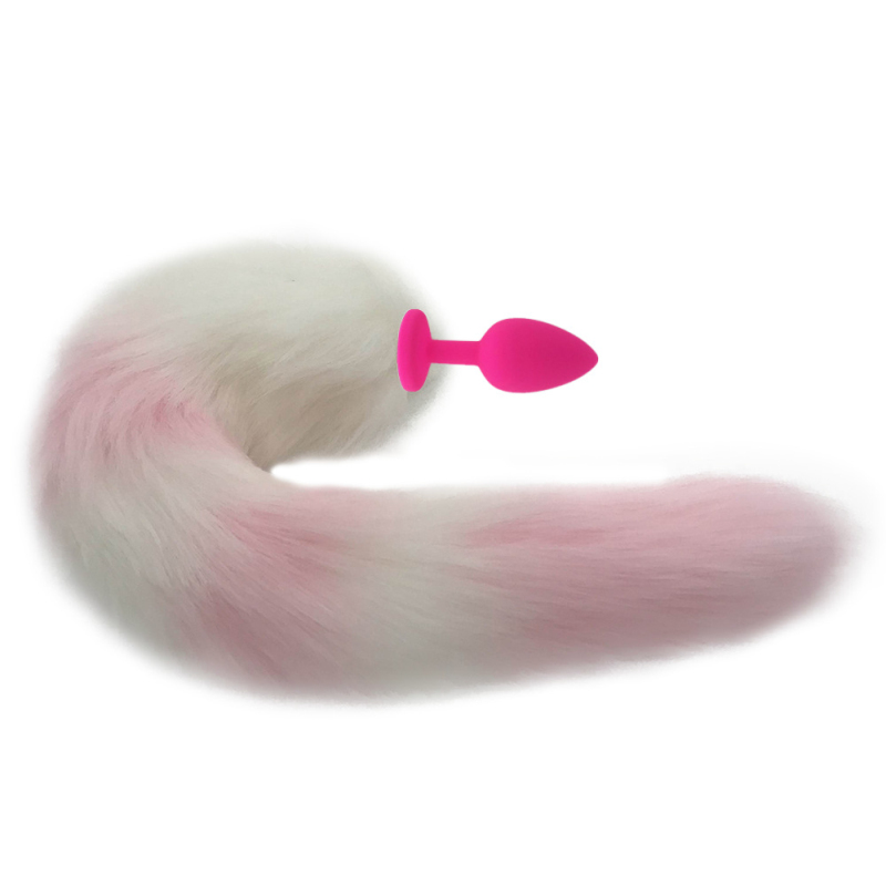 Silicone Fox Tail Anal Plug White And Pink Couples Cosplay Adult Play H8214a - 7