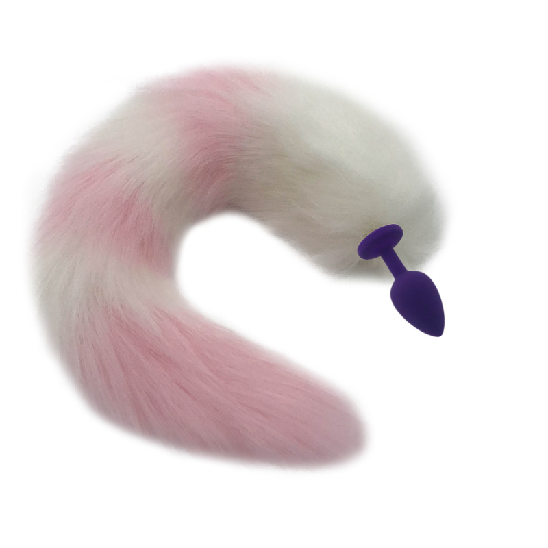 Silicone Fox Tail Anal Plug White And Pink Couples Cosplay Adult Play H8214a - 8
