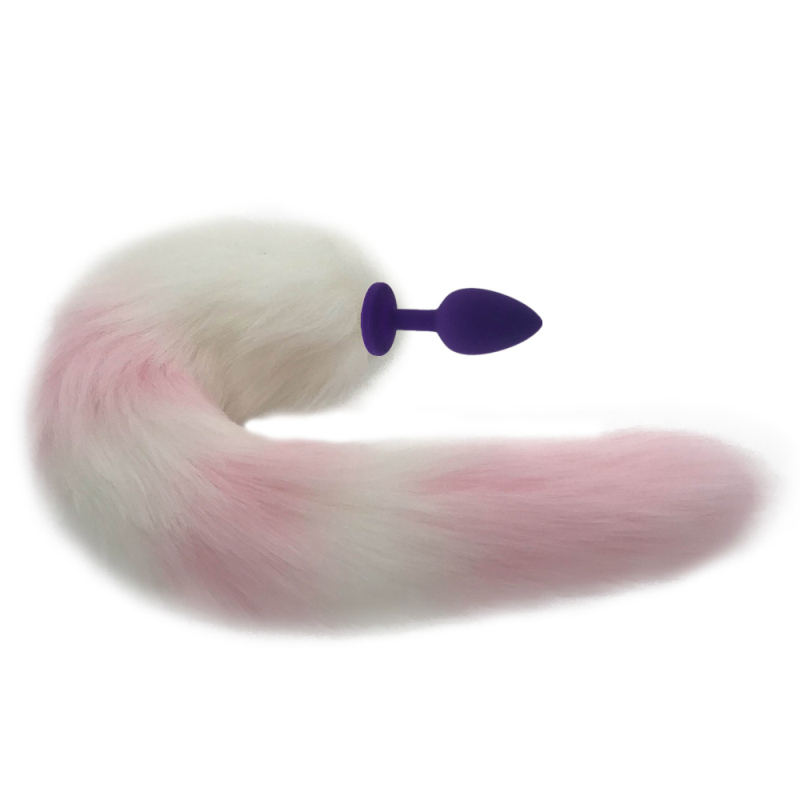 Silicone Fox Tail Anal Plug White And Pink Couples Cosplay Adult Play H8214a - 9