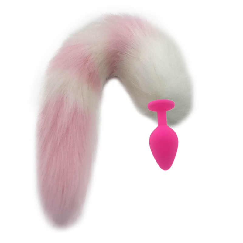 Silicone Fox Tail Anal Plug White And Pink Couples Cosplay Adult Play H8214a - 12