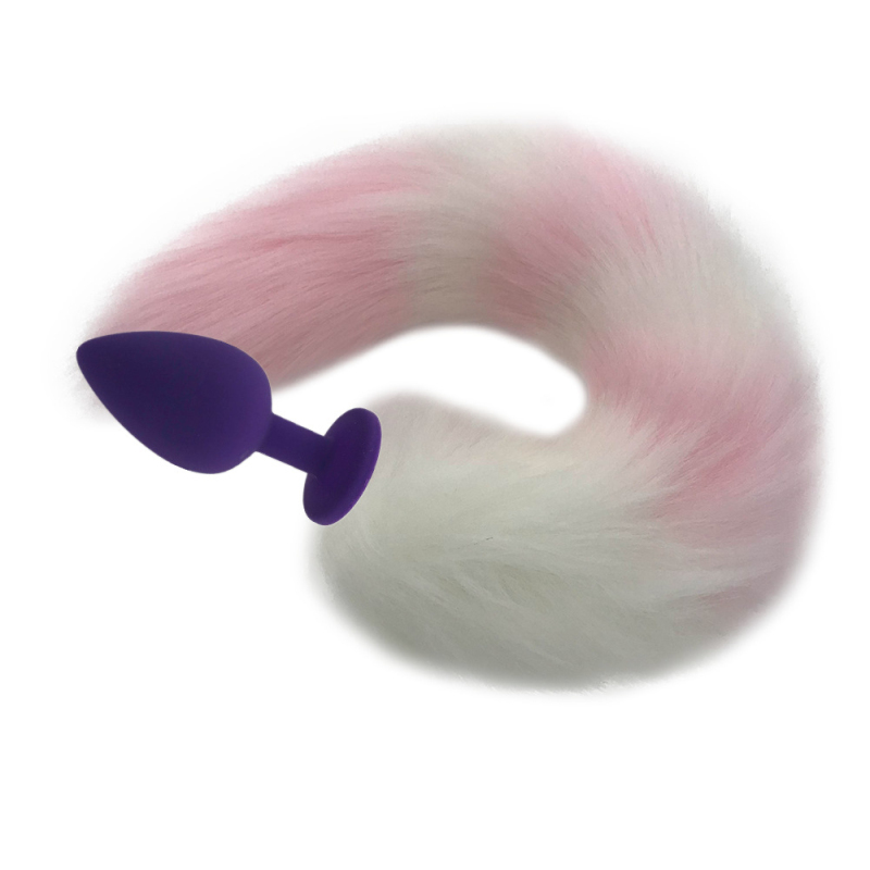 Silicone Fox Tail Anal Plug White And Pink Couples Cosplay Adult Play H8214a - 21