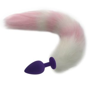 Silicone Anal Plug Butt Tail White With Pink Fox Cosplay Adult Game For Couples H8-214a