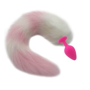 Silicone Anal Plug Butt Tail White With Pink Fox Cosplay Adult Game For Couples H8-214a - 2