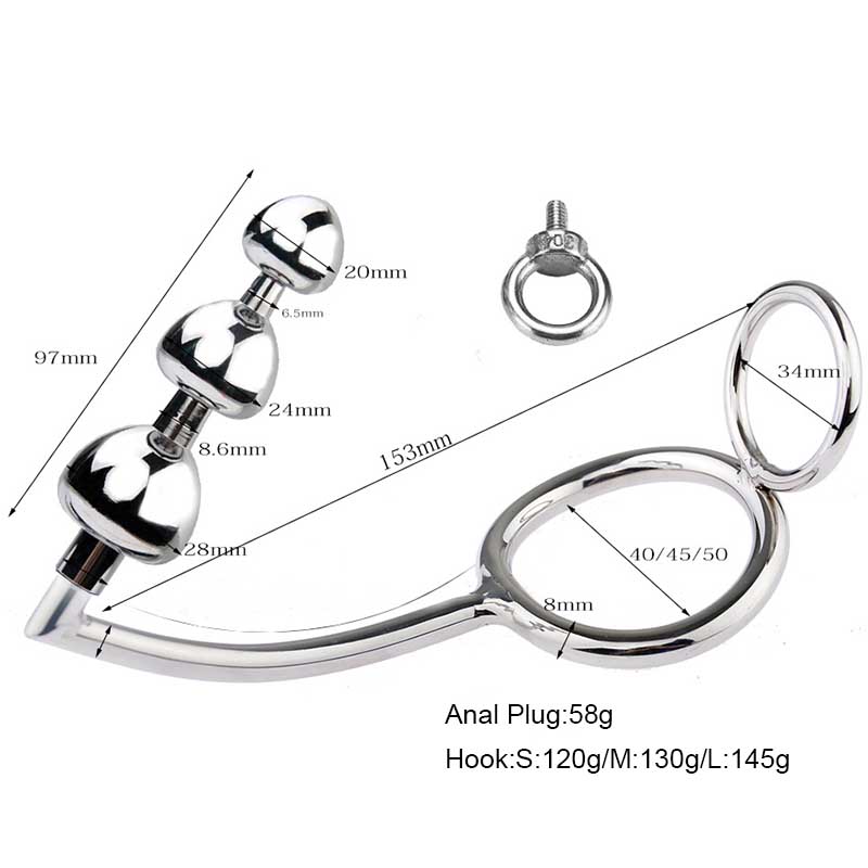 Stainless Steel Prostate Massager Cock Ring Anal Hook Butt Plug Couples Fetish Chastity Gay Metal Sex Tool - 2