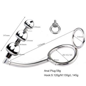 3 Size Stainless Steel Anal Hook Prostate Massager Cock Ring Butt Plug Chastity Lock Fetish Gay Metal Sex Tools For Couples - 2