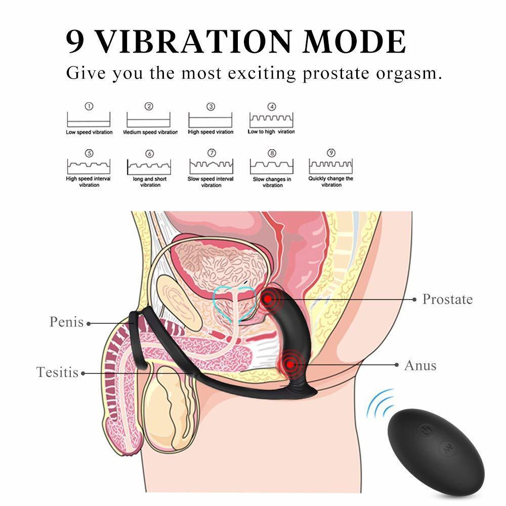 Rechargeable 9mode Wireless Vibrator Ring Waterproof Silicone Gspot Stimulator For Men Remotecontrolled - 4