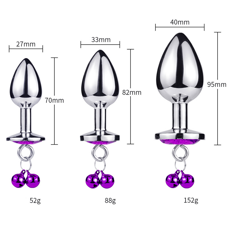 Stainless Steel Adult Anal Plug With Bell Leather Traction Chain Sml Sizes Erotic Stimulation Toy - 1